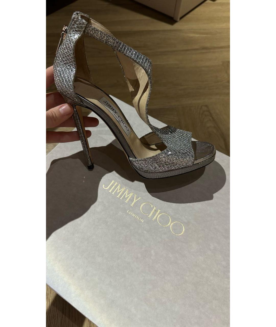 JIMMY CHOO Серебряные кожаные босоножки, фото 8