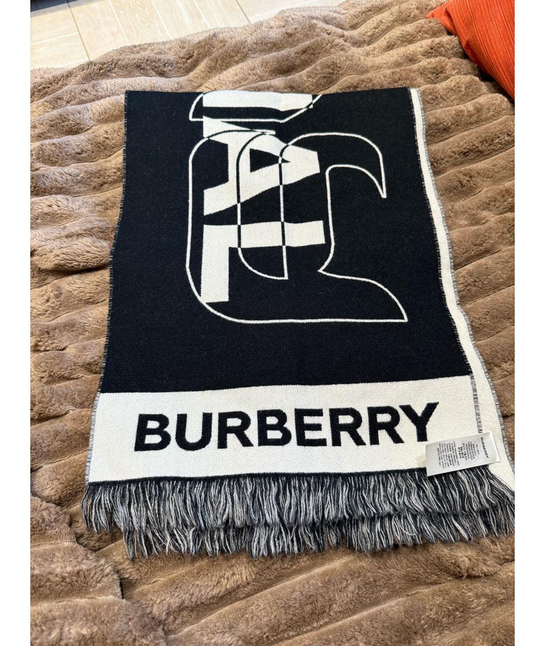 BURBERRY Черный шерстяной шарф, фото 7