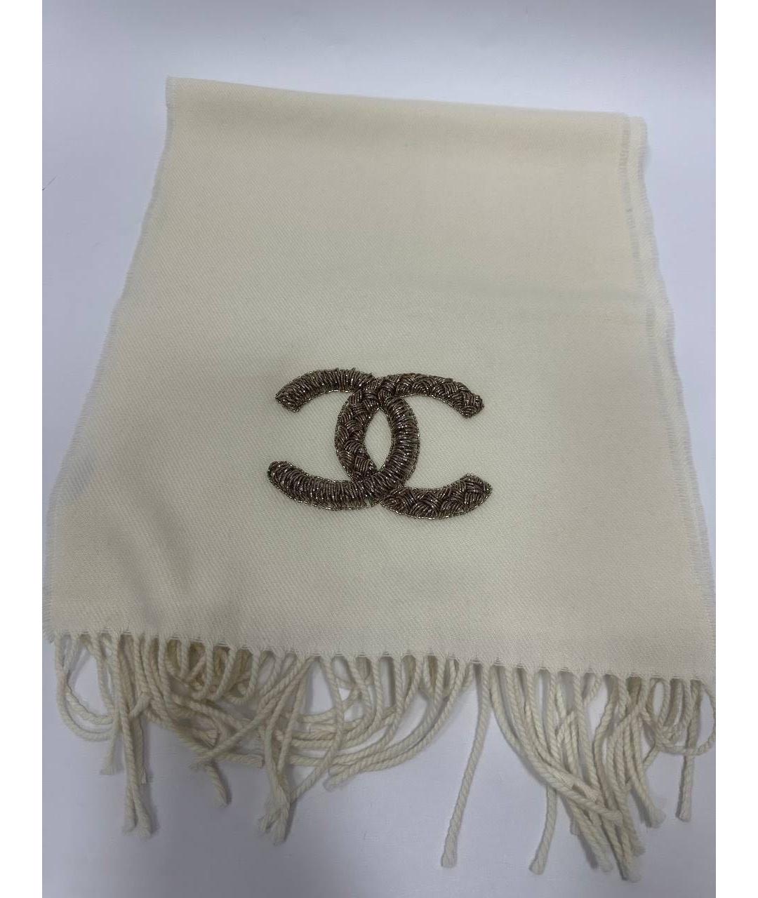 CHANEL Бежевый шерстяной шарф, фото 5