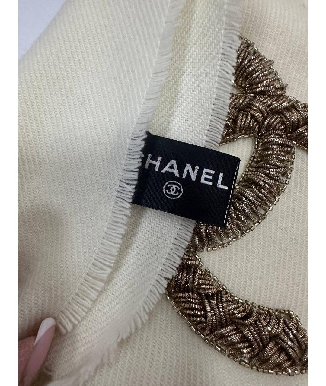 CHANEL Бежевый шерстяной шарф, фото 4