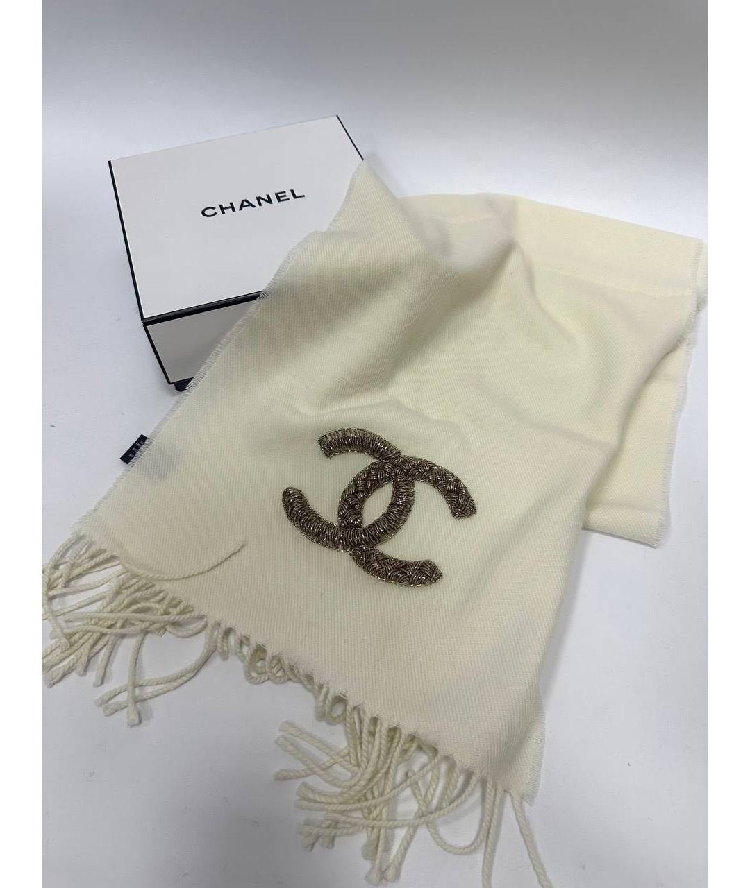 CHANEL Бежевый шерстяной шарф, фото 2