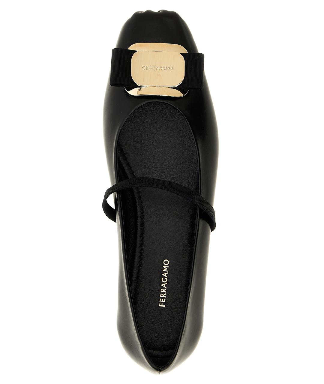 FERRAGAMO Черные кожаные балетки, фото 4