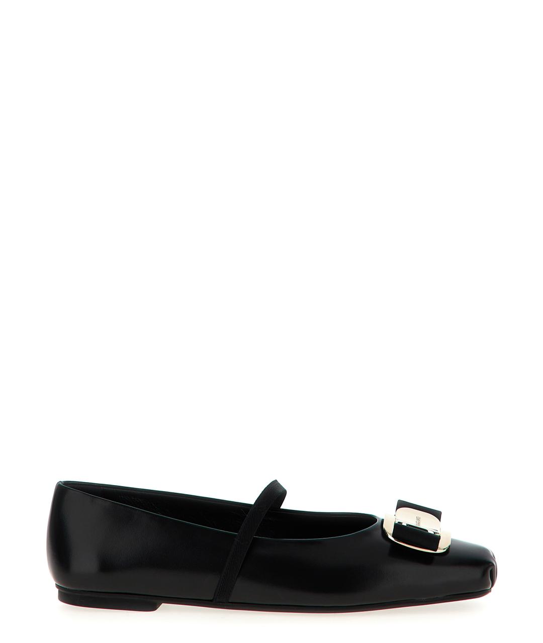 FERRAGAMO Черные кожаные балетки, фото 1