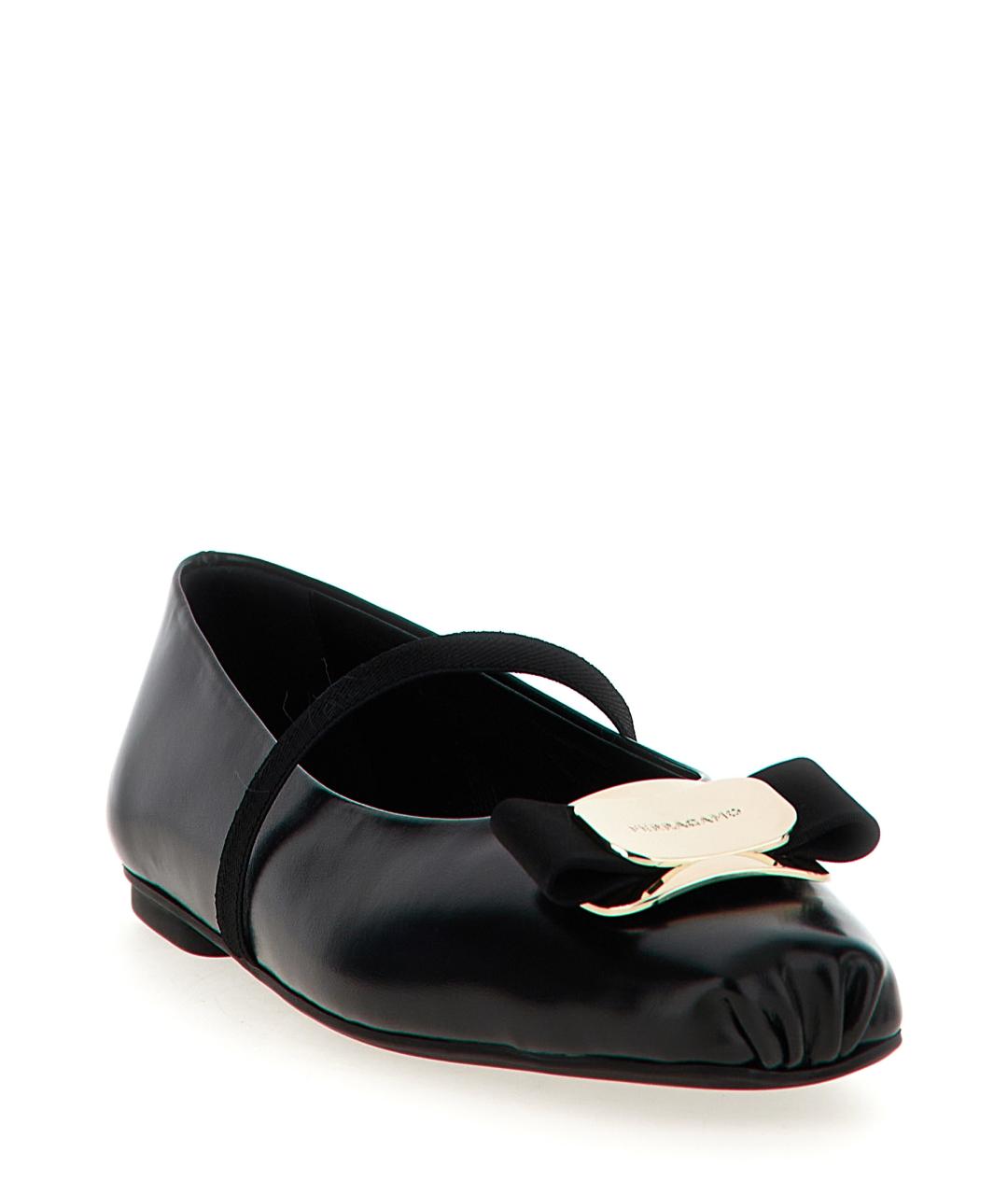 FERRAGAMO Черные кожаные балетки, фото 2