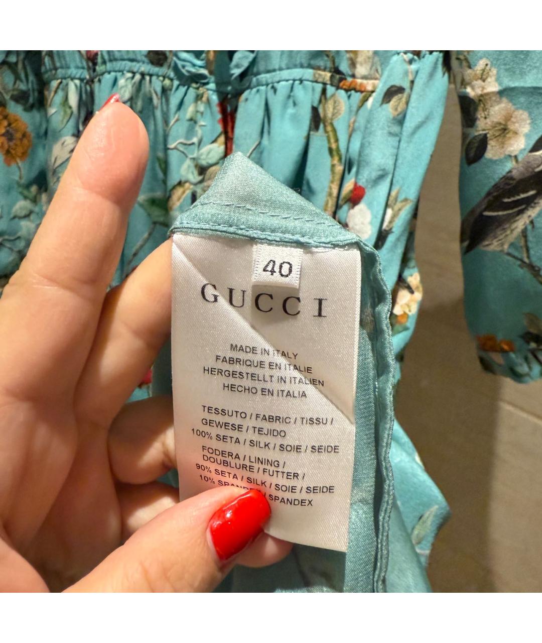 GUCCI Бирюзовое шелковое коктейльное платье, фото 6