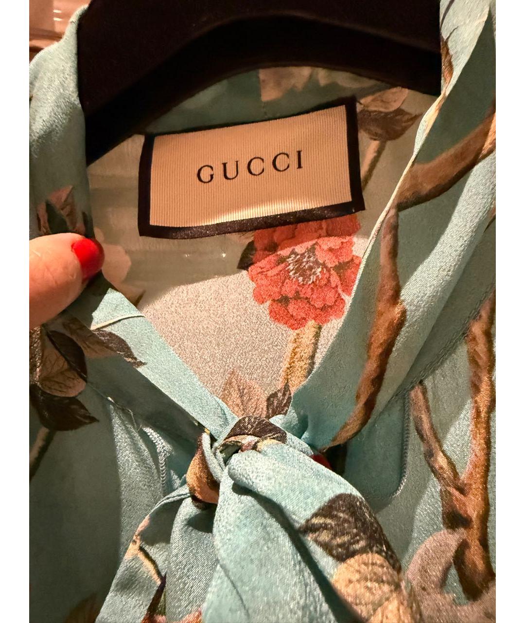 GUCCI Бирюзовое шелковое коктейльное платье, фото 5