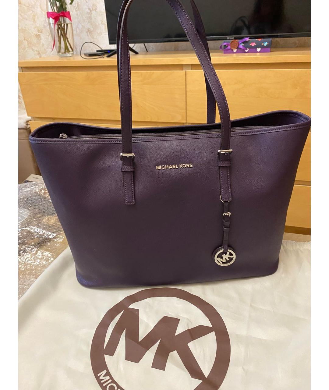 MICHAEL KORS Фиолетовая кожаная сумка тоут, фото 6