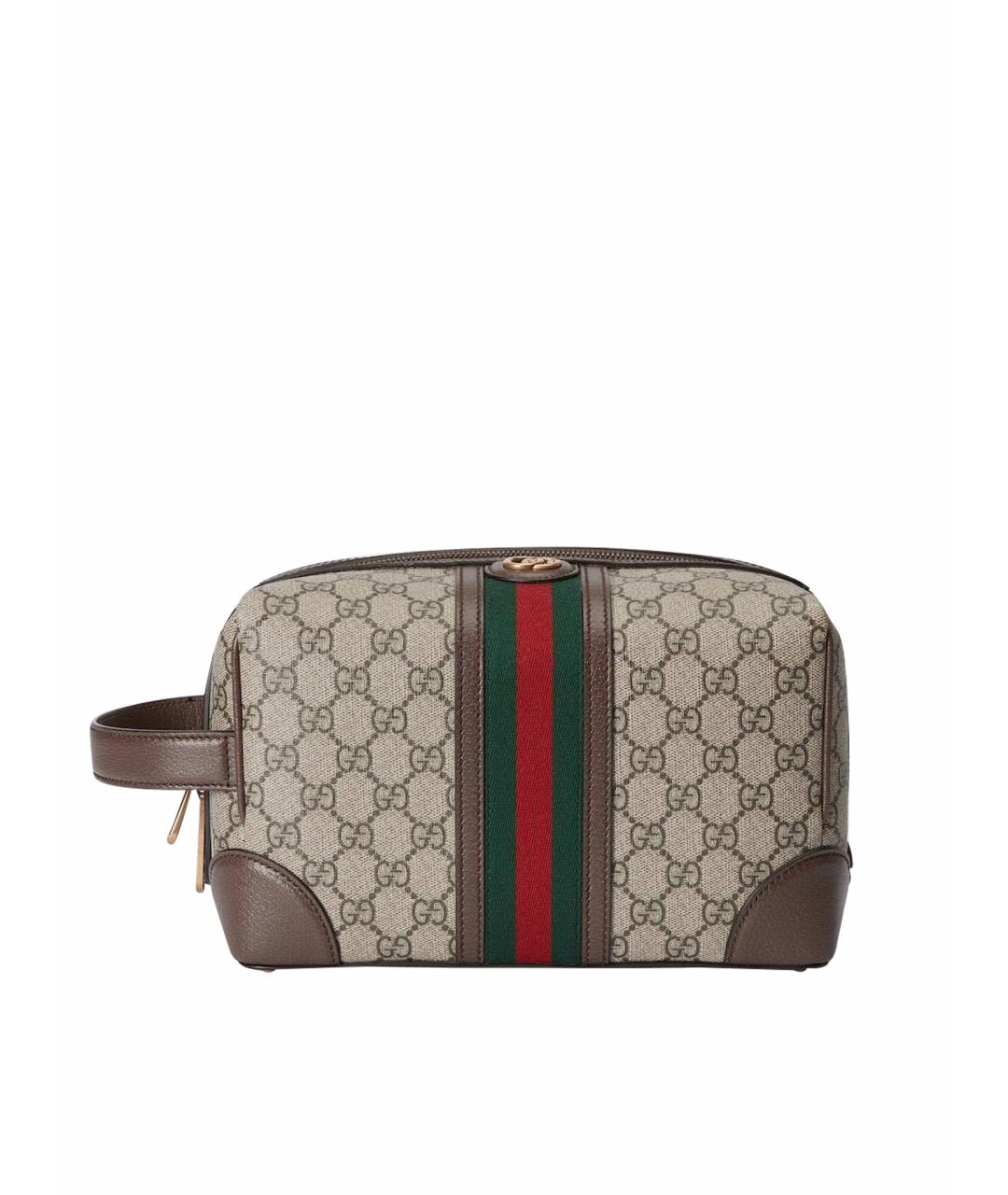 GUCCI Коричневая кожаная косметичка, фото 1