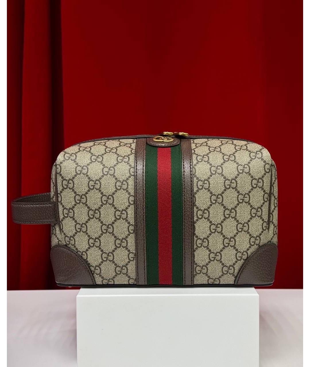 GUCCI Коричневая кожаная косметичка, фото 8