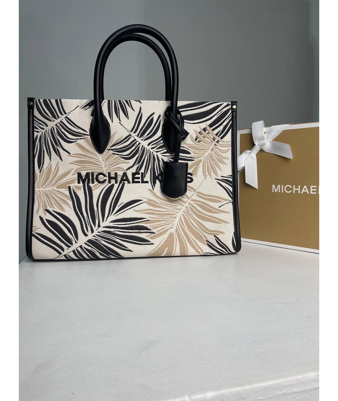 MICHAEL KORS Бежевая жаккардовая сумка тоут, фото 5