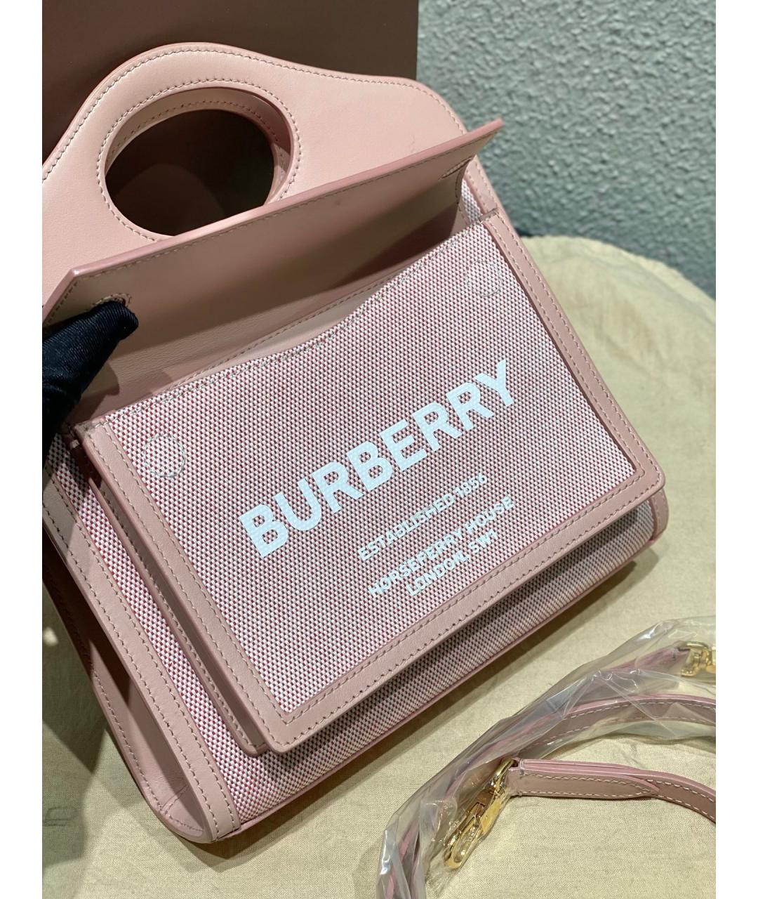 BURBERRY Розовая деним сумка с короткими ручками, фото 9