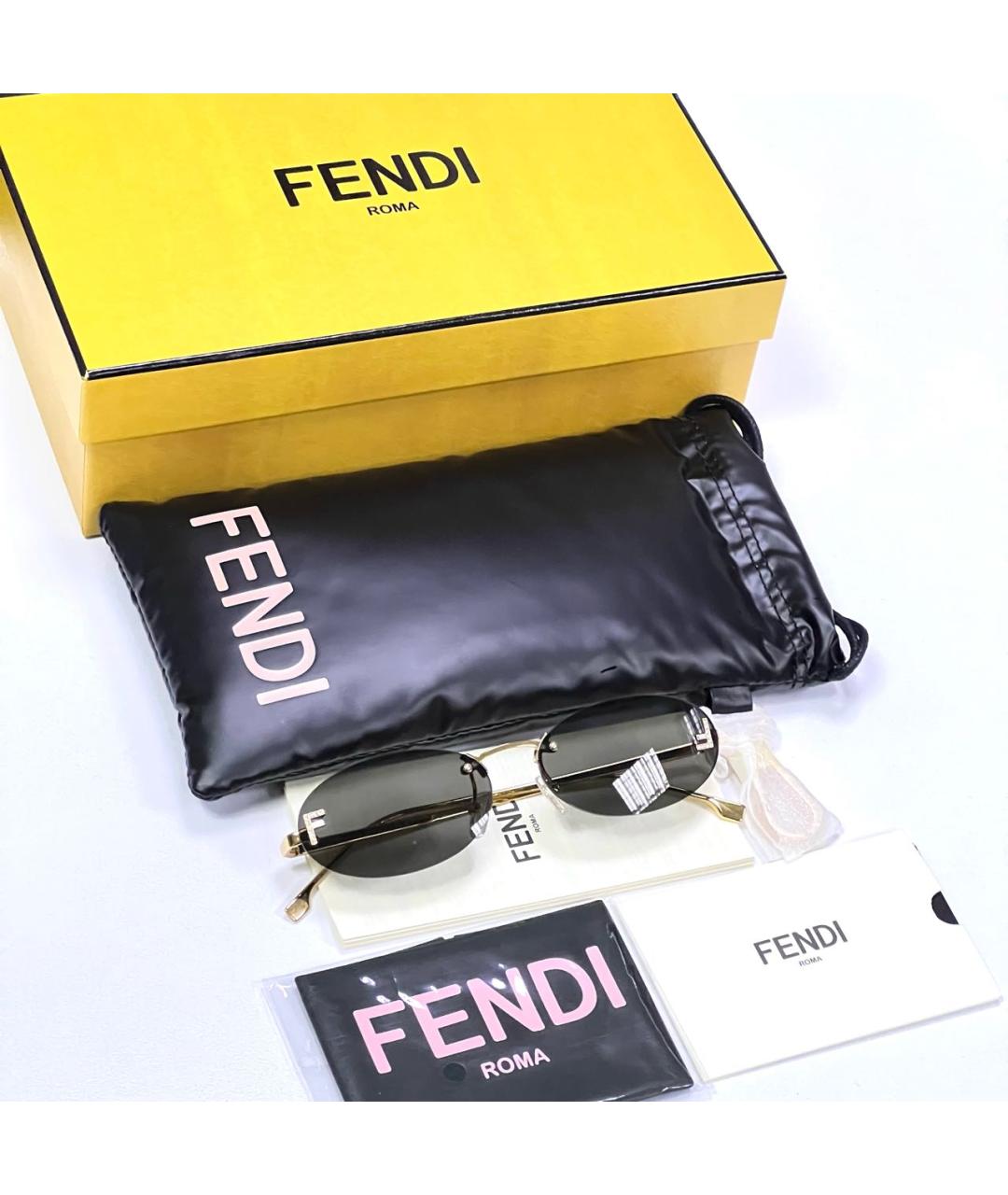 FENDI Золотые металлические солнцезащитные очки, фото 4