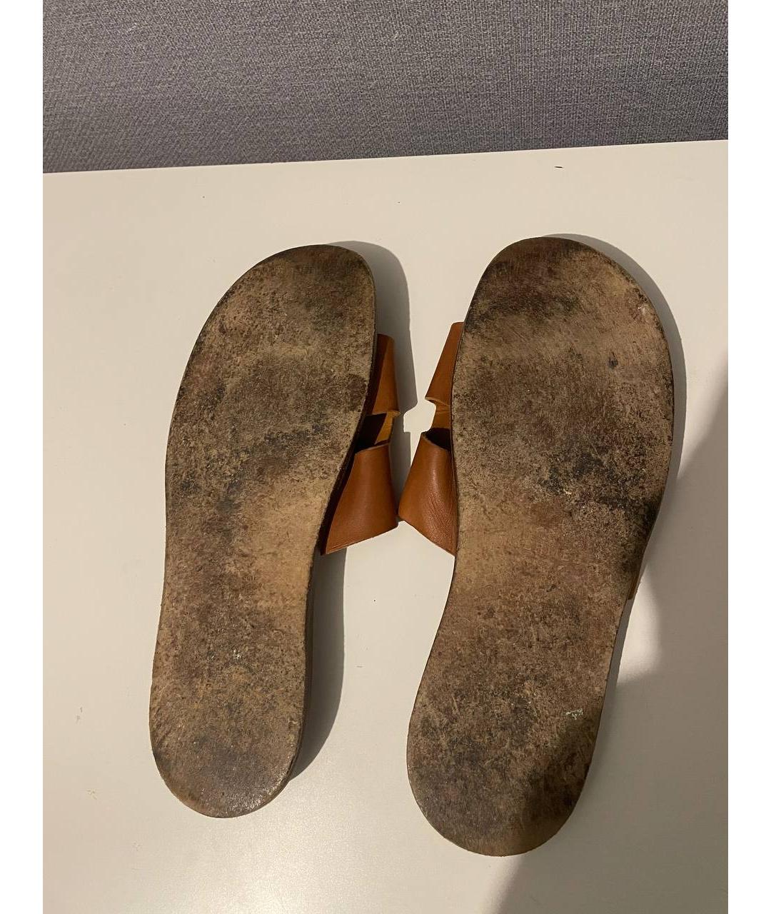 HERMES Коричневые кожаные шлепанцы, фото 5