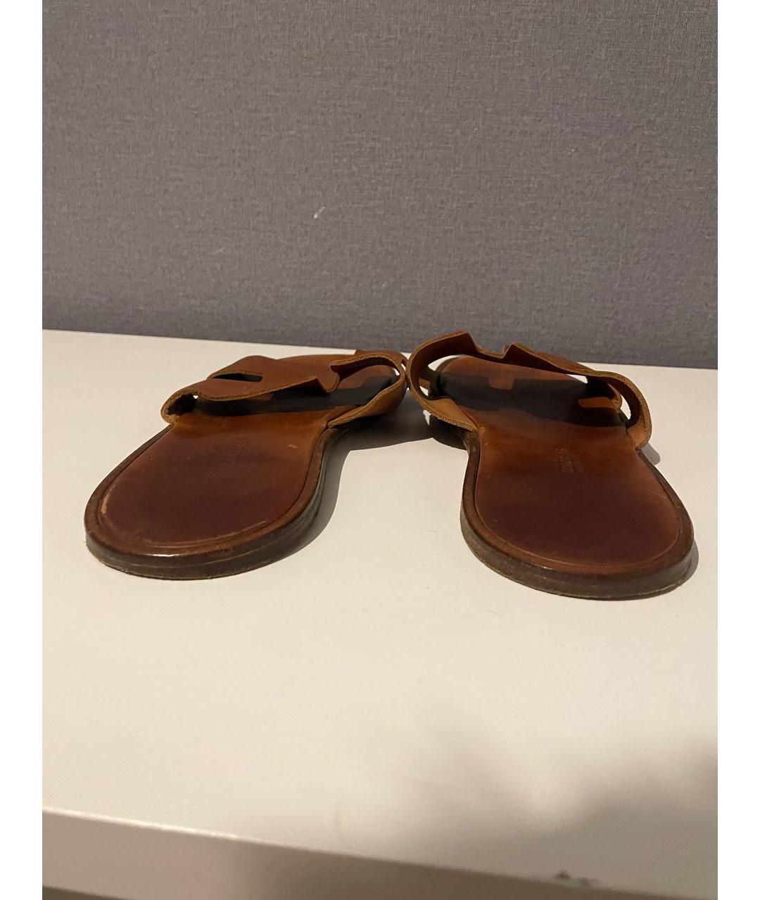 HERMES Коричневые кожаные шлепанцы, фото 4