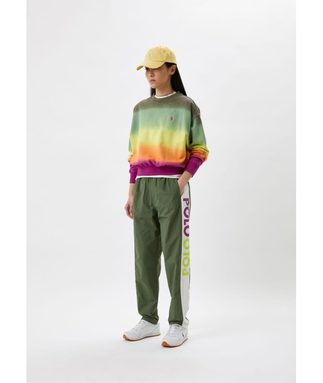 POLO RALPH LAUREN Зеленые полиэстеровые прямые брюки, фото 4