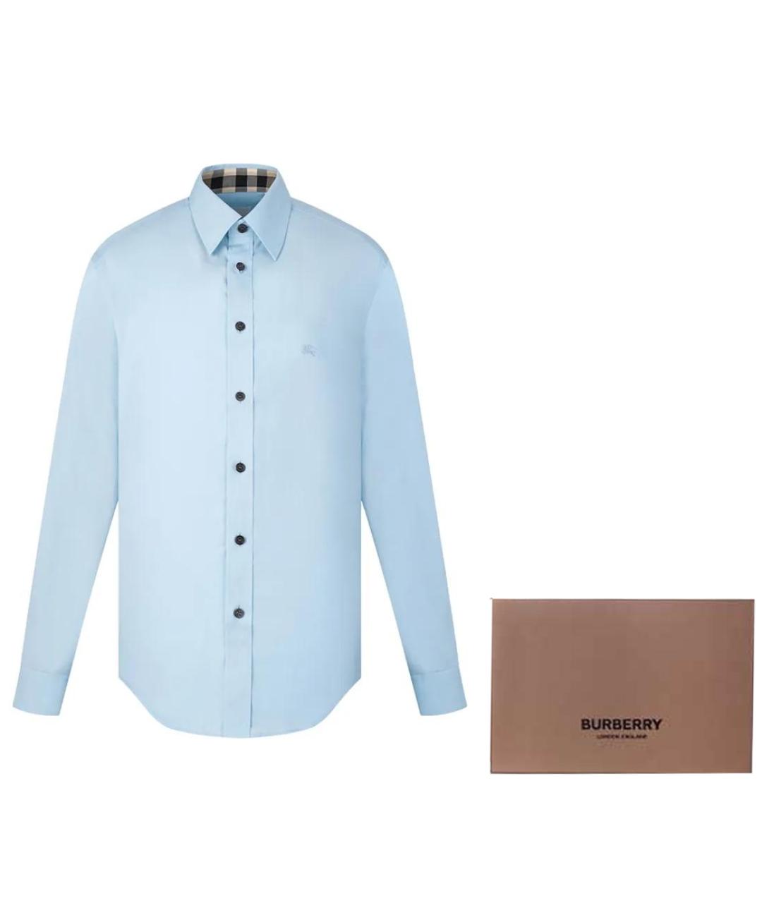 BURBERRY Голубая хлопковая кэжуал рубашка, фото 5