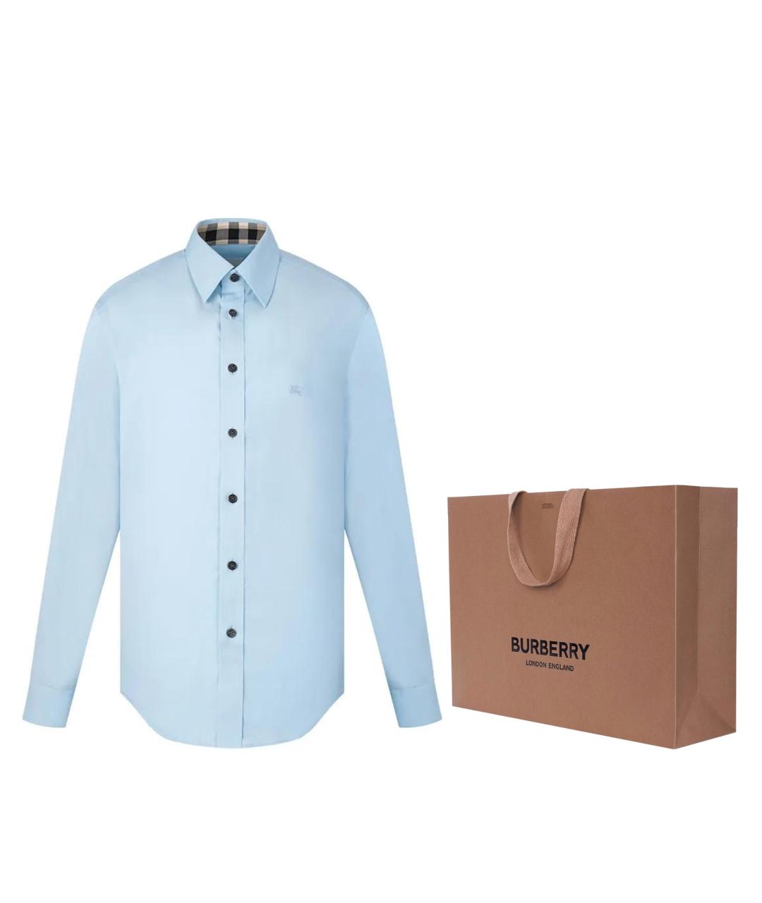 BURBERRY Голубая хлопковая кэжуал рубашка, фото 4