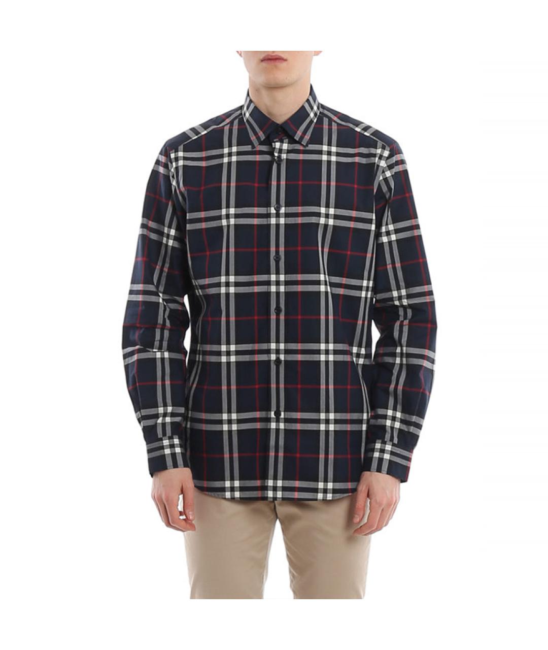 BURBERRY Темно-синяя хлопковая кэжуал рубашка, фото 4