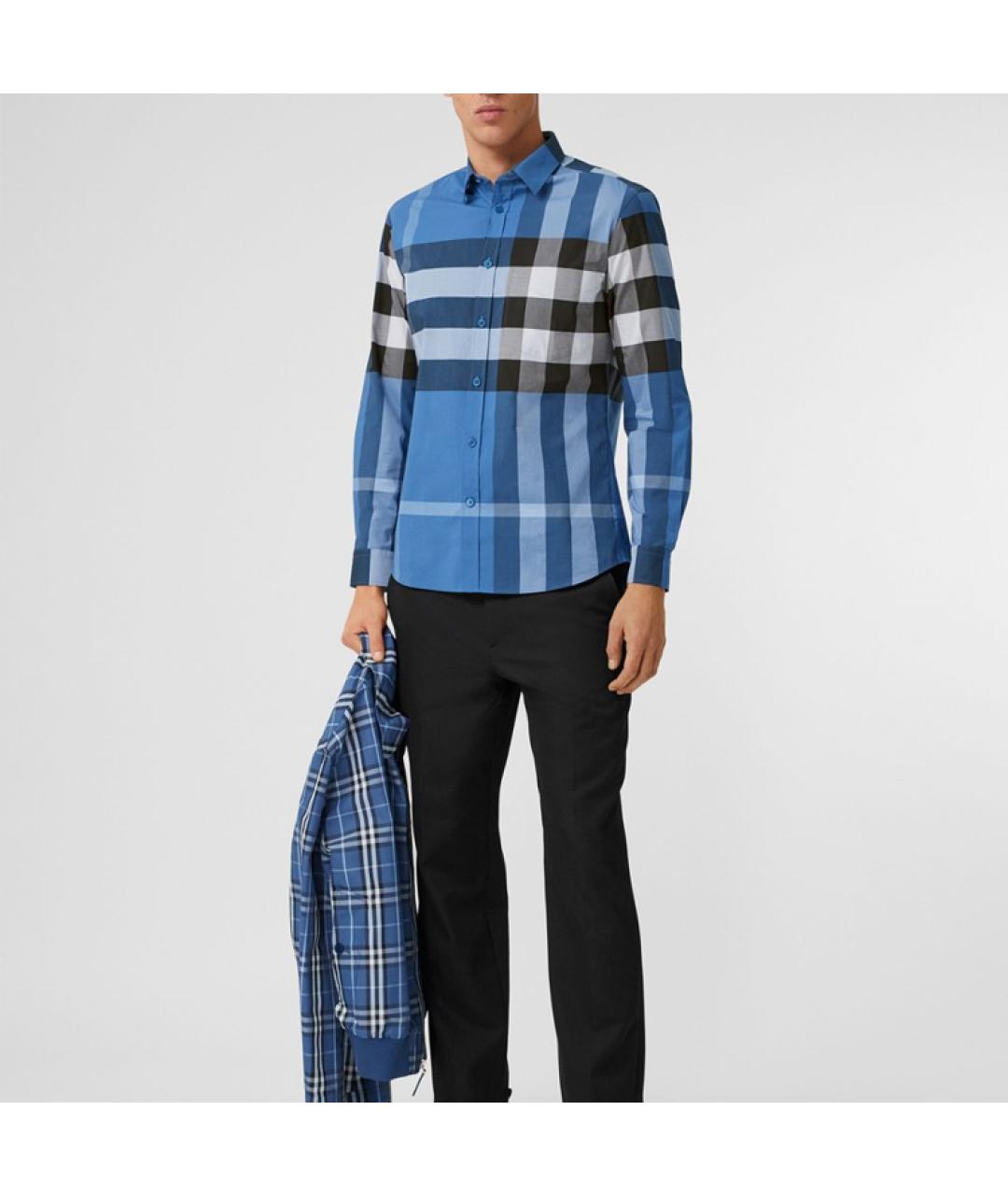 BURBERRY Синяя хлопковая классическая рубашка, фото 4