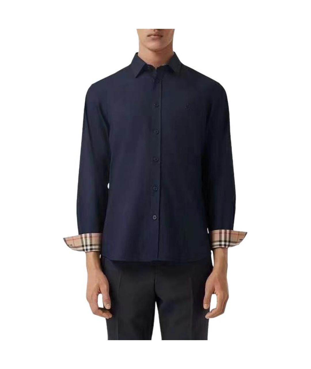 BURBERRY Темно-синяя хлопковая классическая рубашка, фото 2