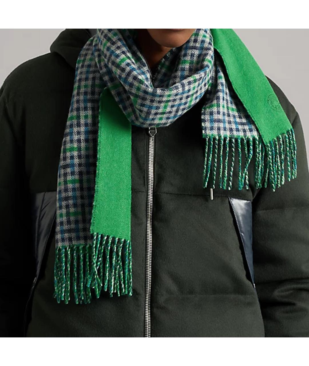 HERMES Зеленый кашемировый шарф, фото 2