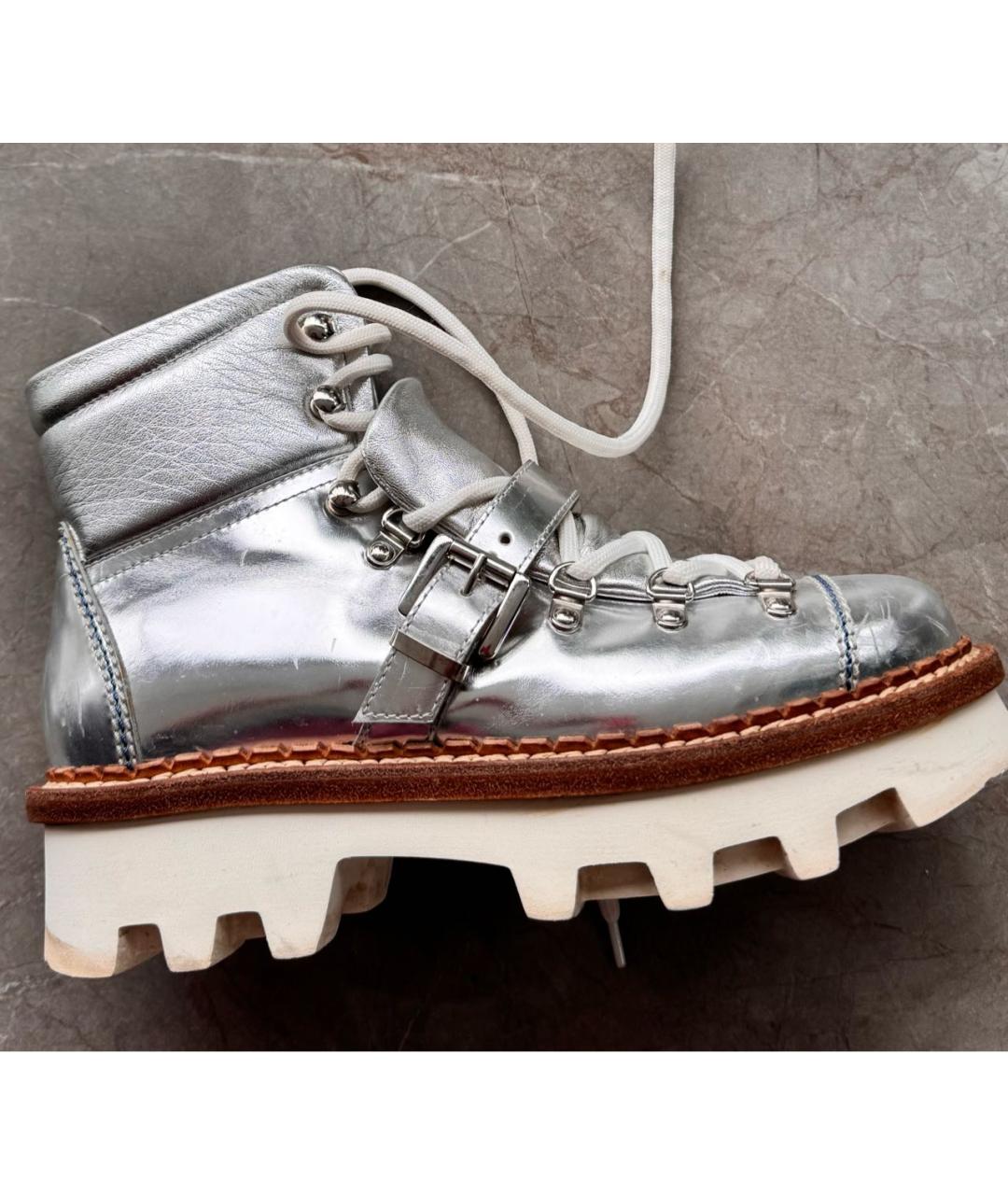 MONCLER Серебряные кожаные ботинки, фото 5