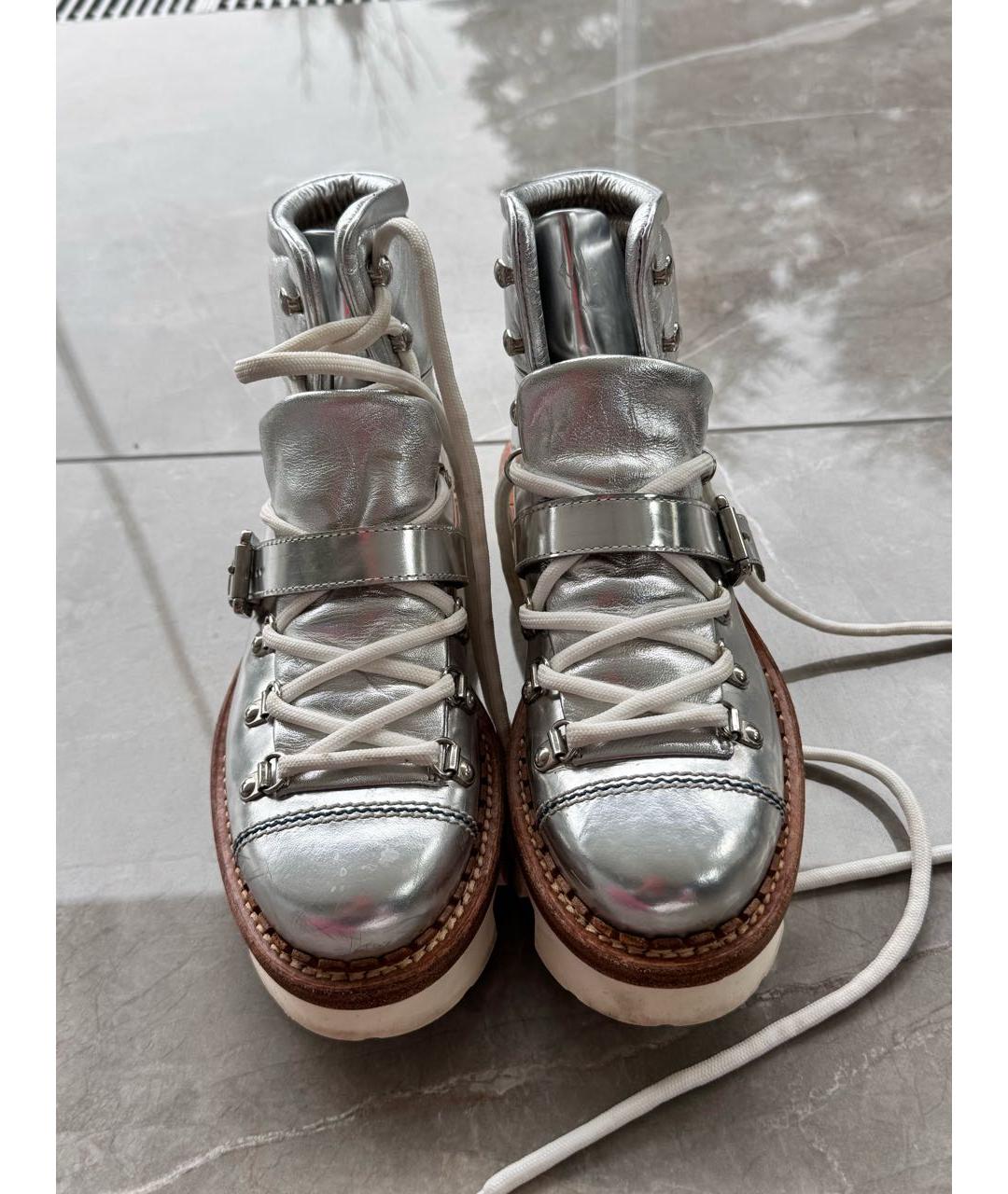 MONCLER Серебряные кожаные ботинки, фото 2