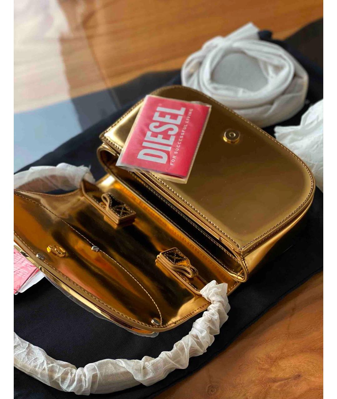 DIESEL Золотая кожаная сумка с короткими ручками, фото 4