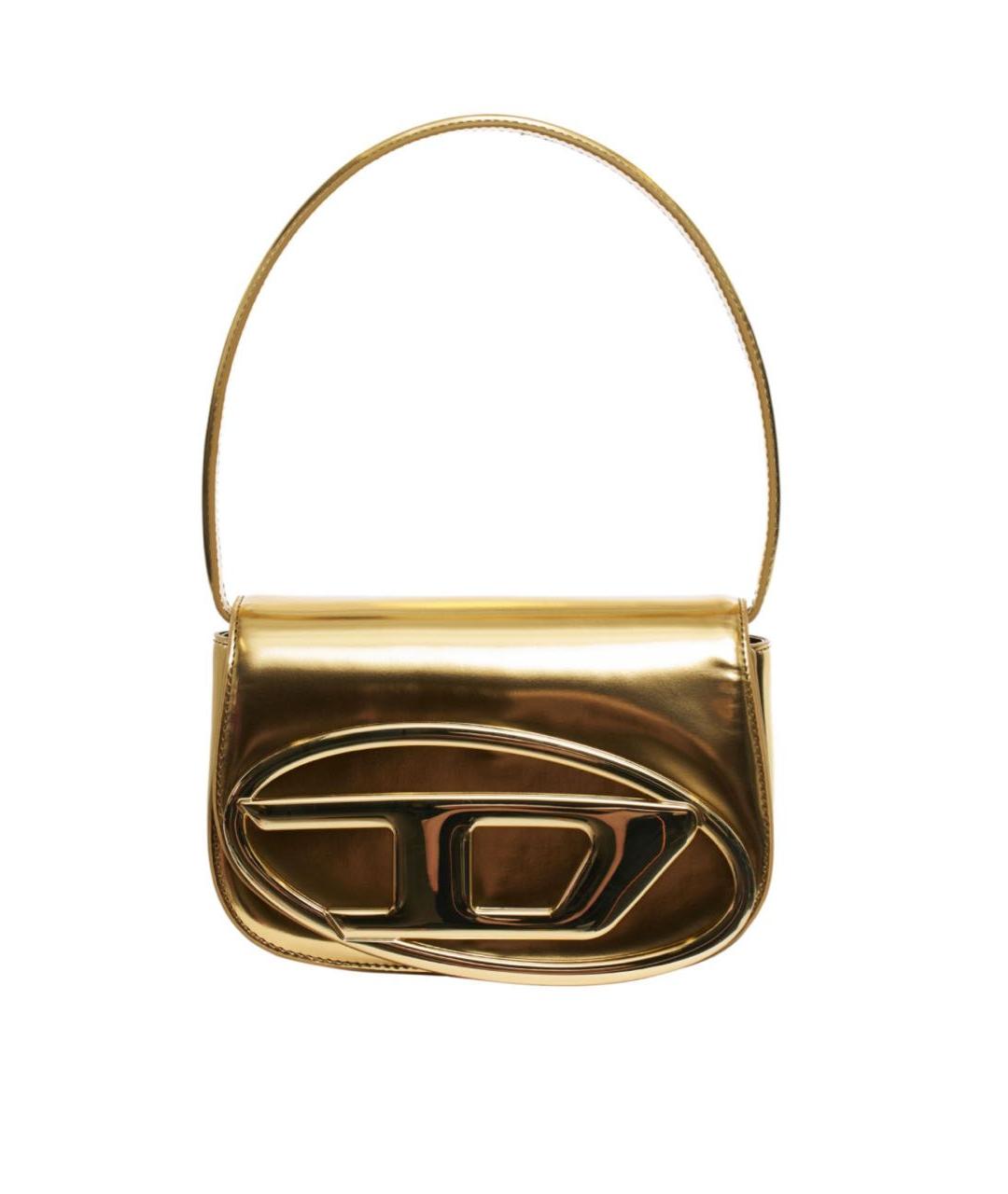 DIESEL Золотая кожаная сумка с короткими ручками, фото 6
