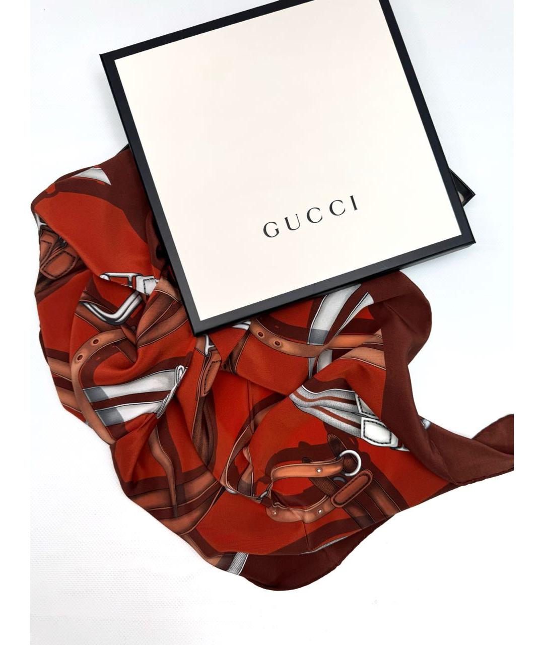 GUCCI Красный шелковый платок, фото 4