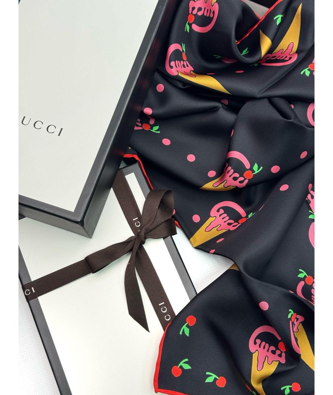 GUCCI Черный шелковый платок, фото 7