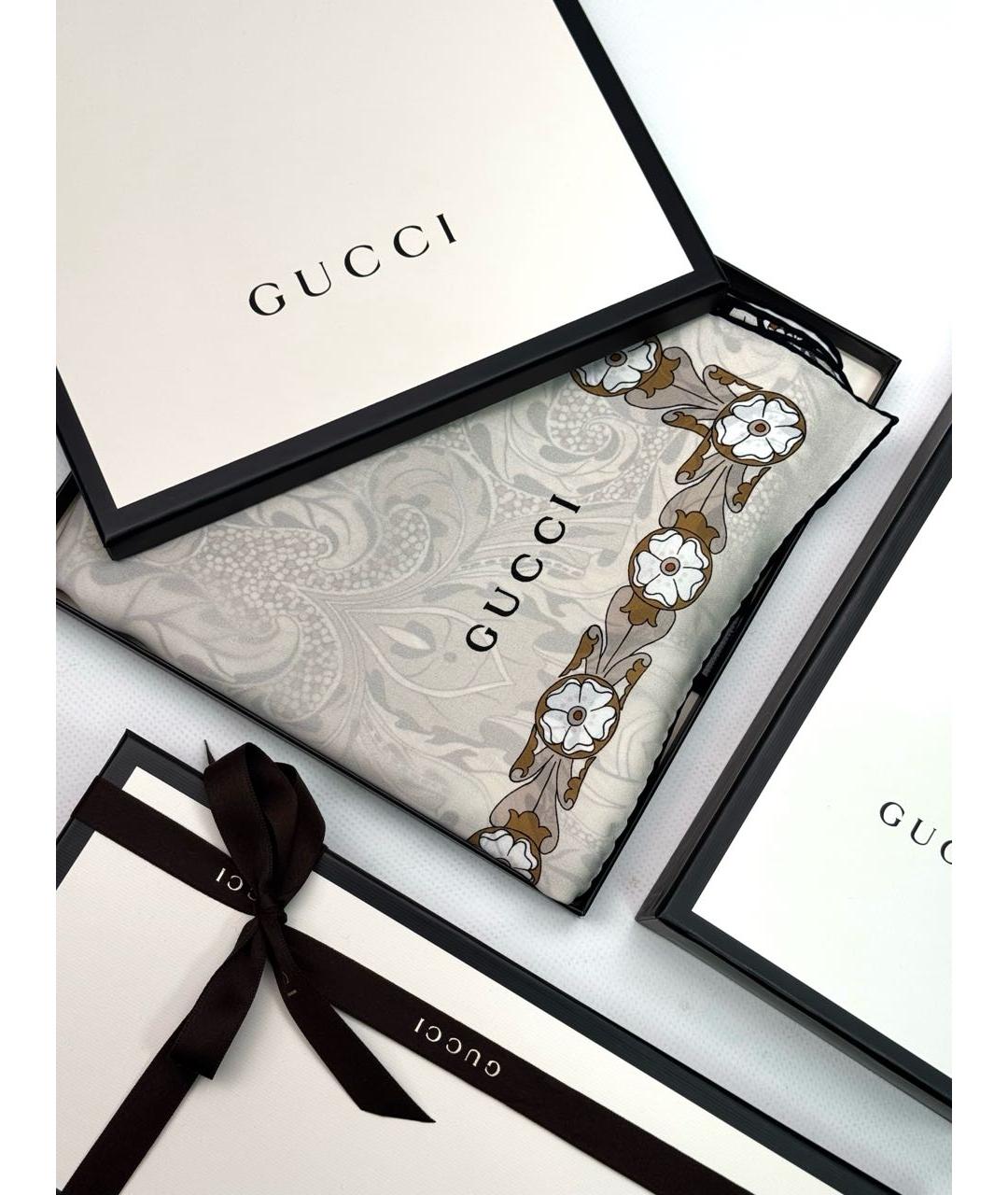 GUCCI Бежевый шелковый платок, фото 5