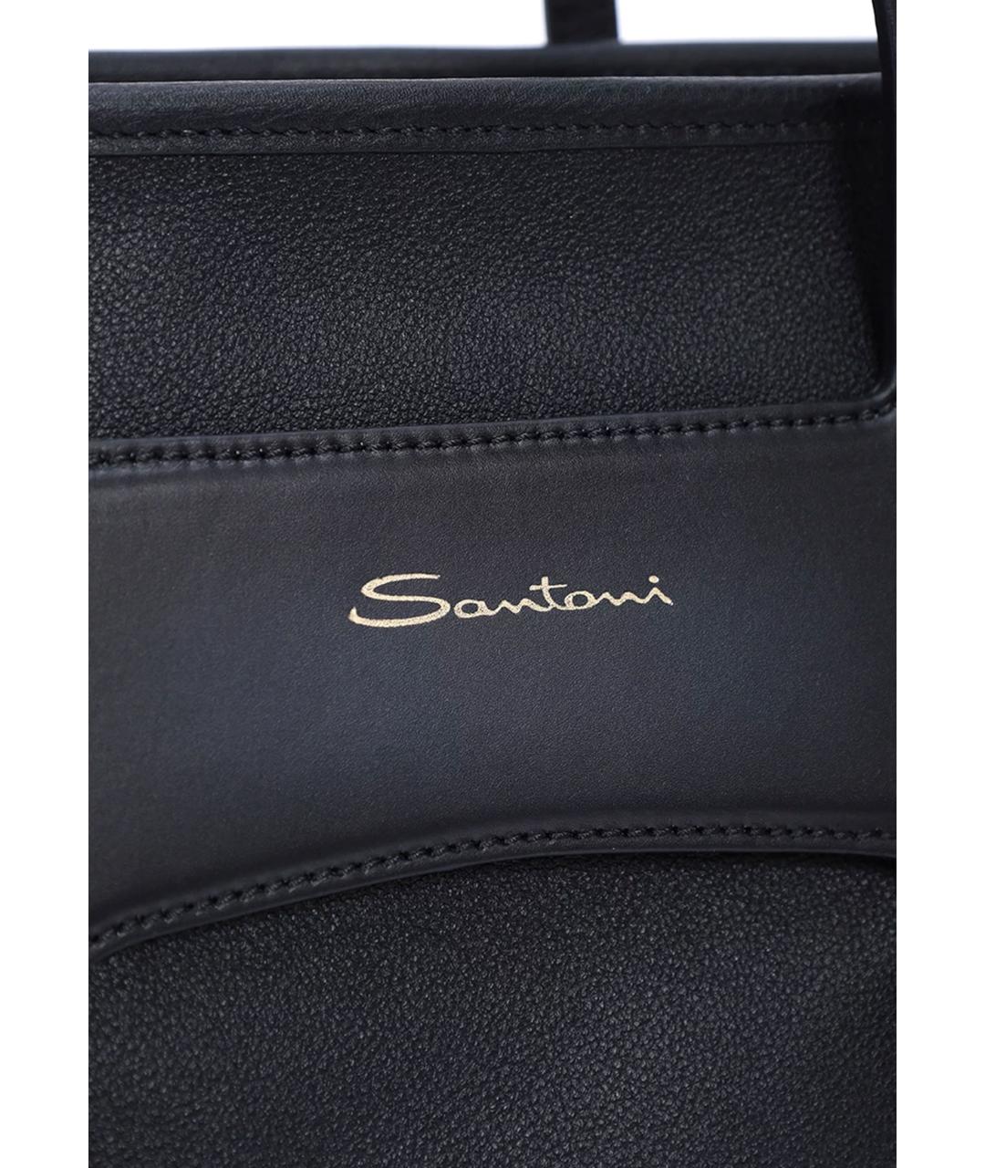 SANTONI Черная кожаная сумка тоут, фото 3