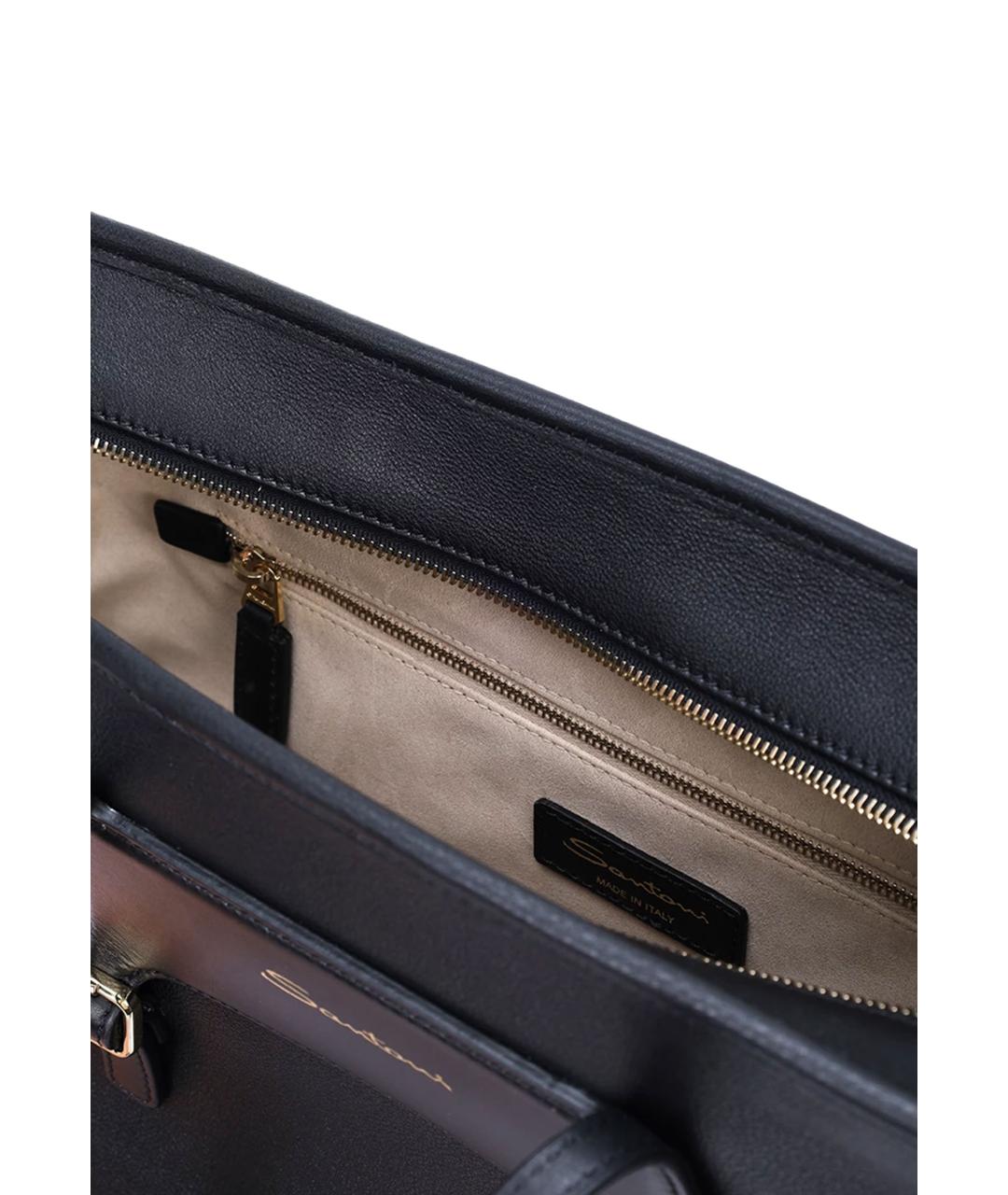 SANTONI Черная кожаная сумка тоут, фото 4
