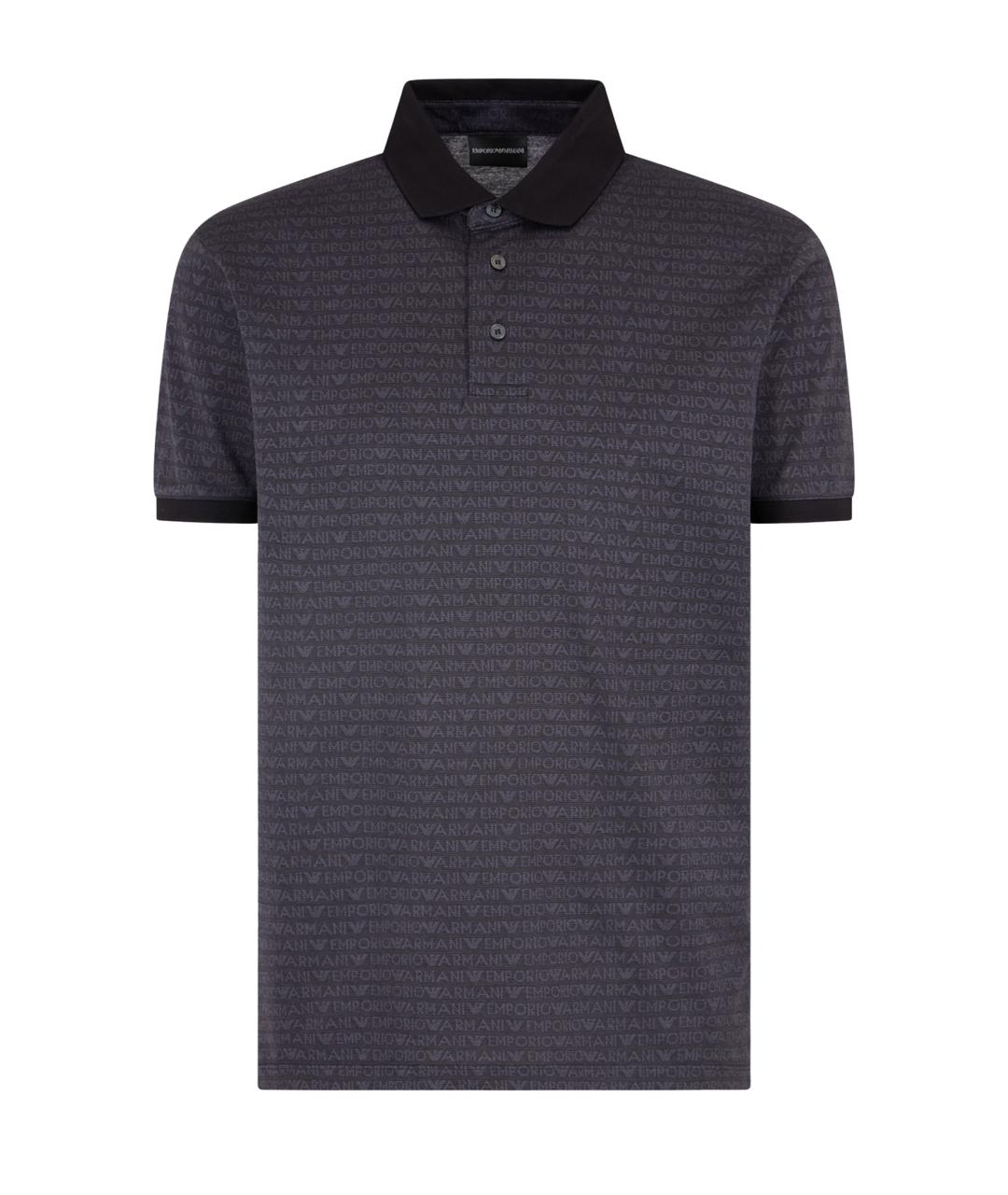 EMPORIO ARMANI Синее хлопковое поло с коротким рукавом, фото 1
