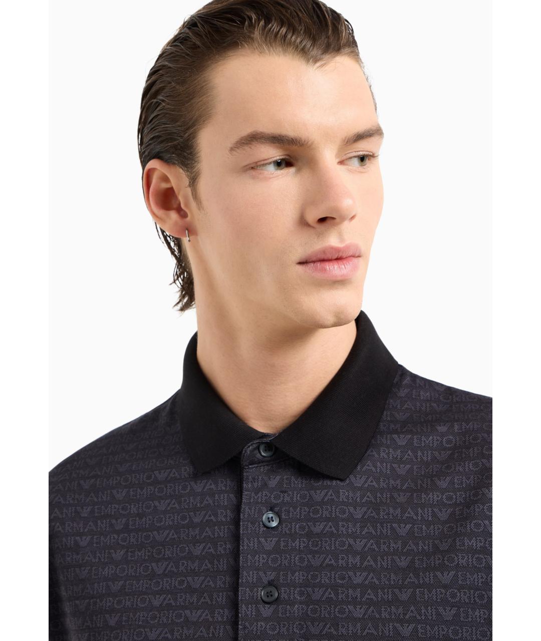 EMPORIO ARMANI Синее хлопковое поло с коротким рукавом, фото 4