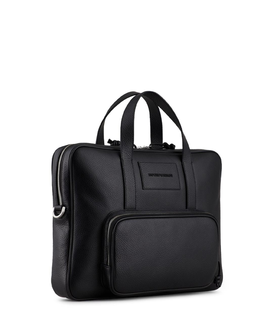 EMPORIO ARMANI Черный кожаный портфель, фото 3