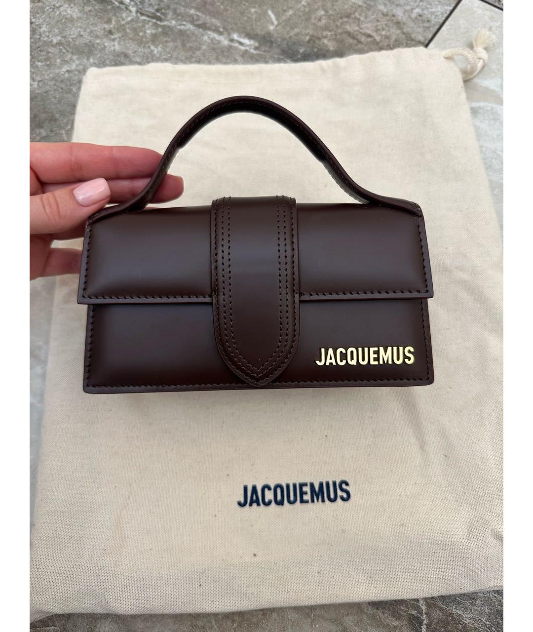 JACQUEMUS Коричневая кожаная сумка с короткими ручками, фото 5