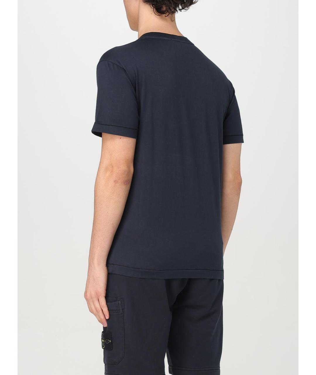 STONE ISLAND Темно-синяя хлопковая футболка, фото 3
