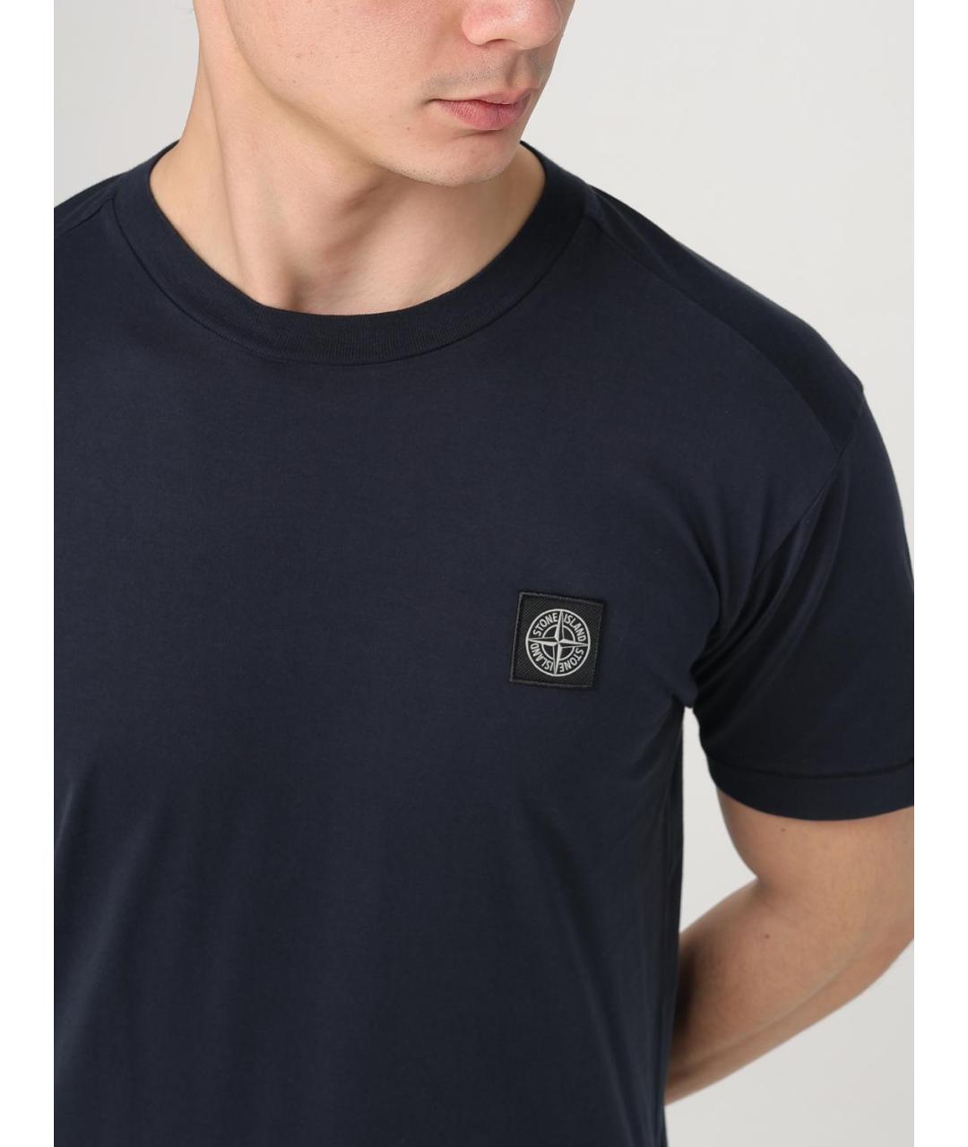 STONE ISLAND Темно-синяя хлопковая футболка, фото 5