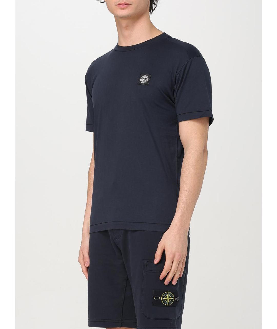 STONE ISLAND Темно-синяя хлопковая футболка, фото 4