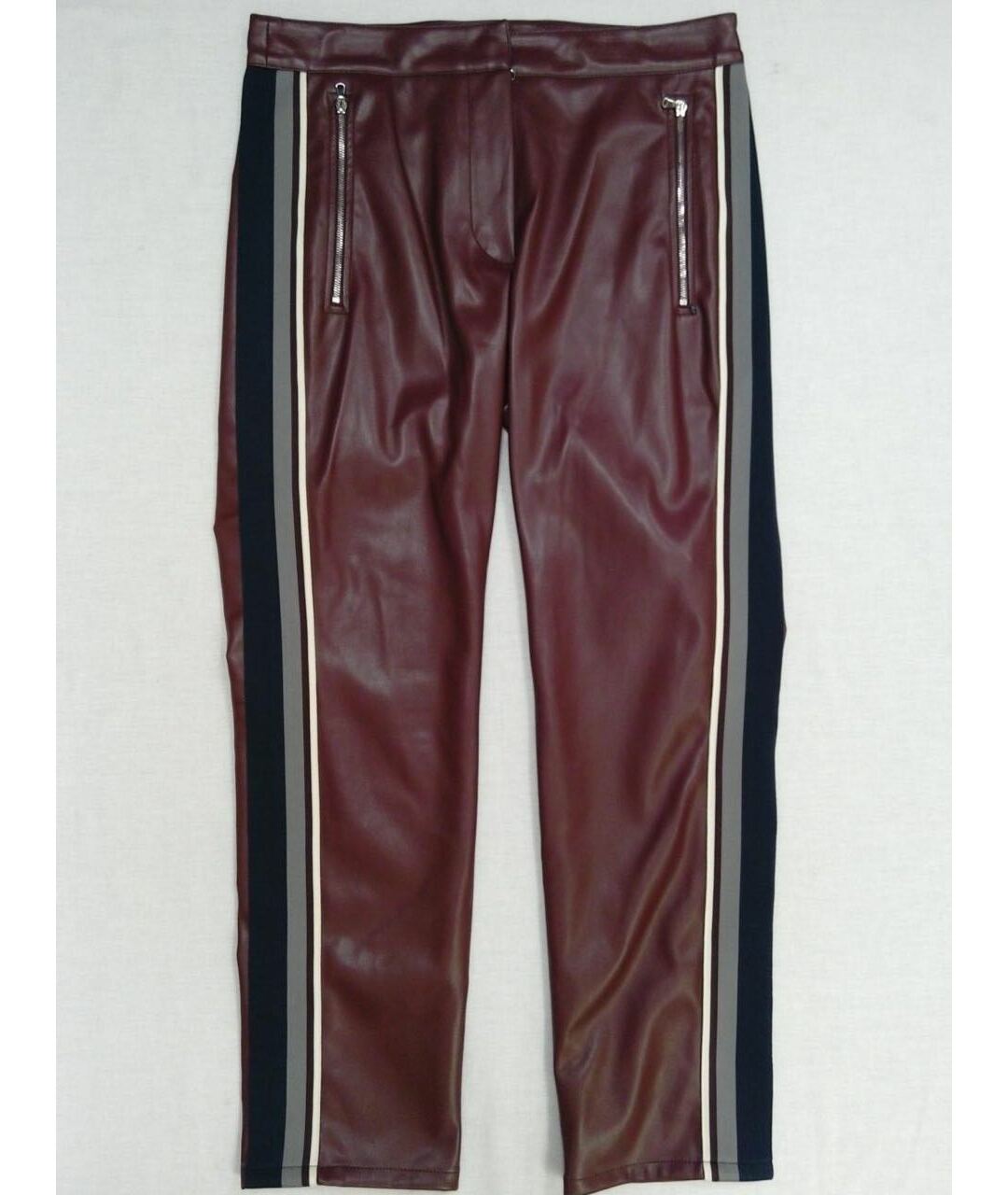 MAX MARA Бордовые полиуретановые прямые брюки, фото 4