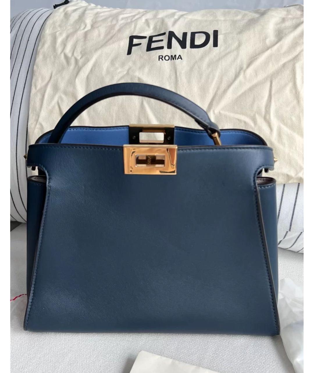 FENDI Темно-синяя кожаная сумка через плечо, фото 4