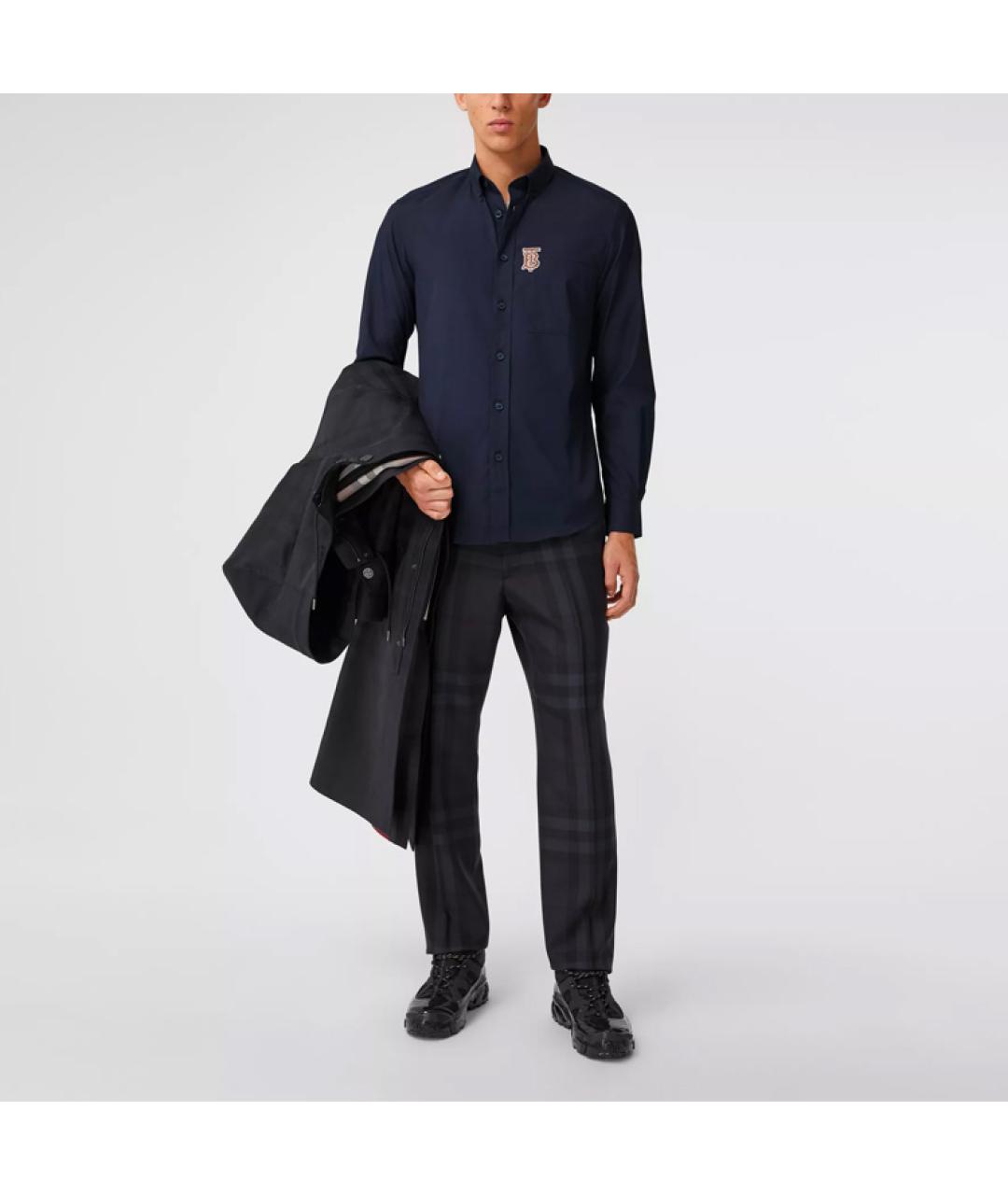 BURBERRY Темно-синяя хлопковая классическая рубашка, фото 2