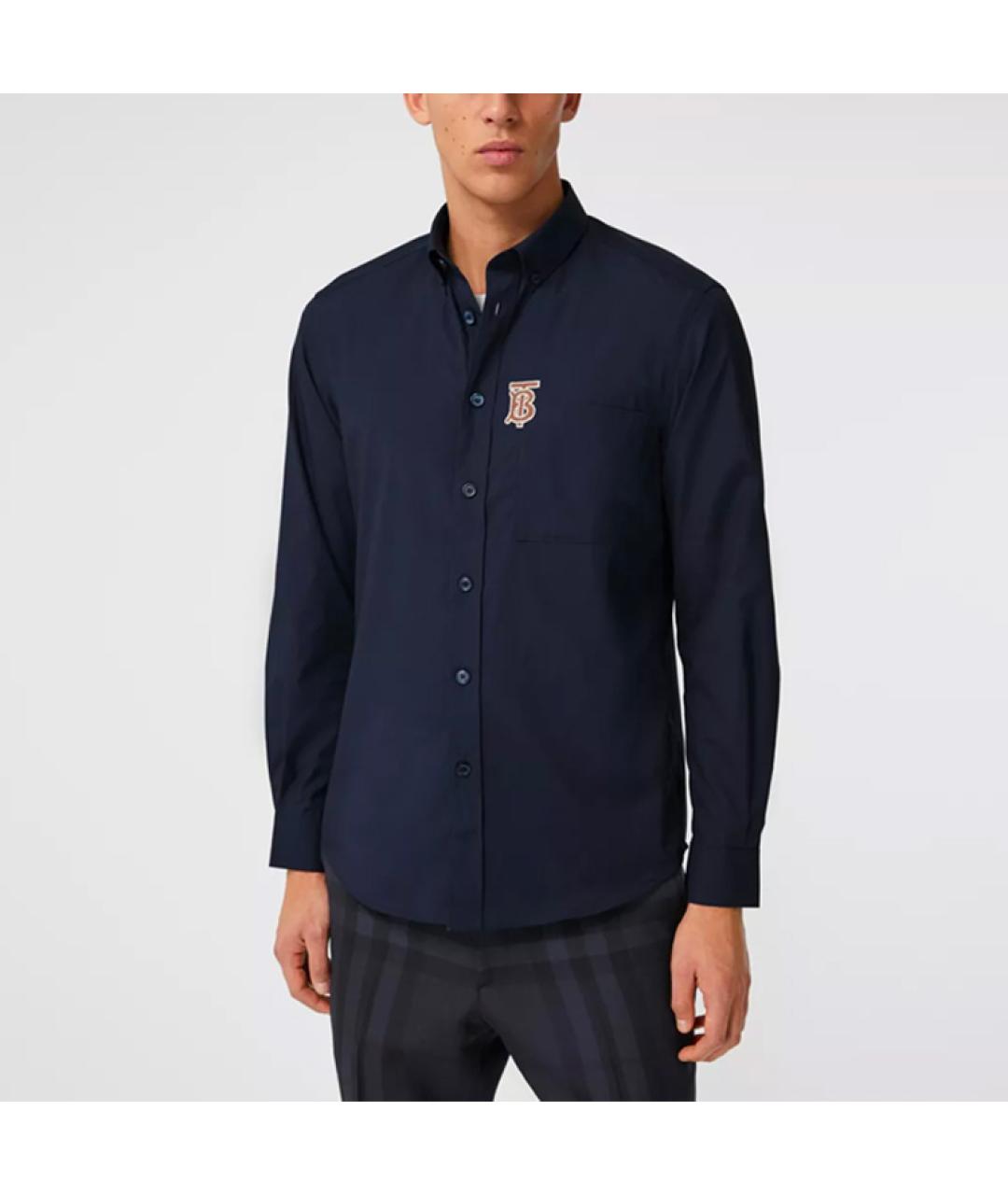 BURBERRY Темно-синяя хлопковая классическая рубашка, фото 4
