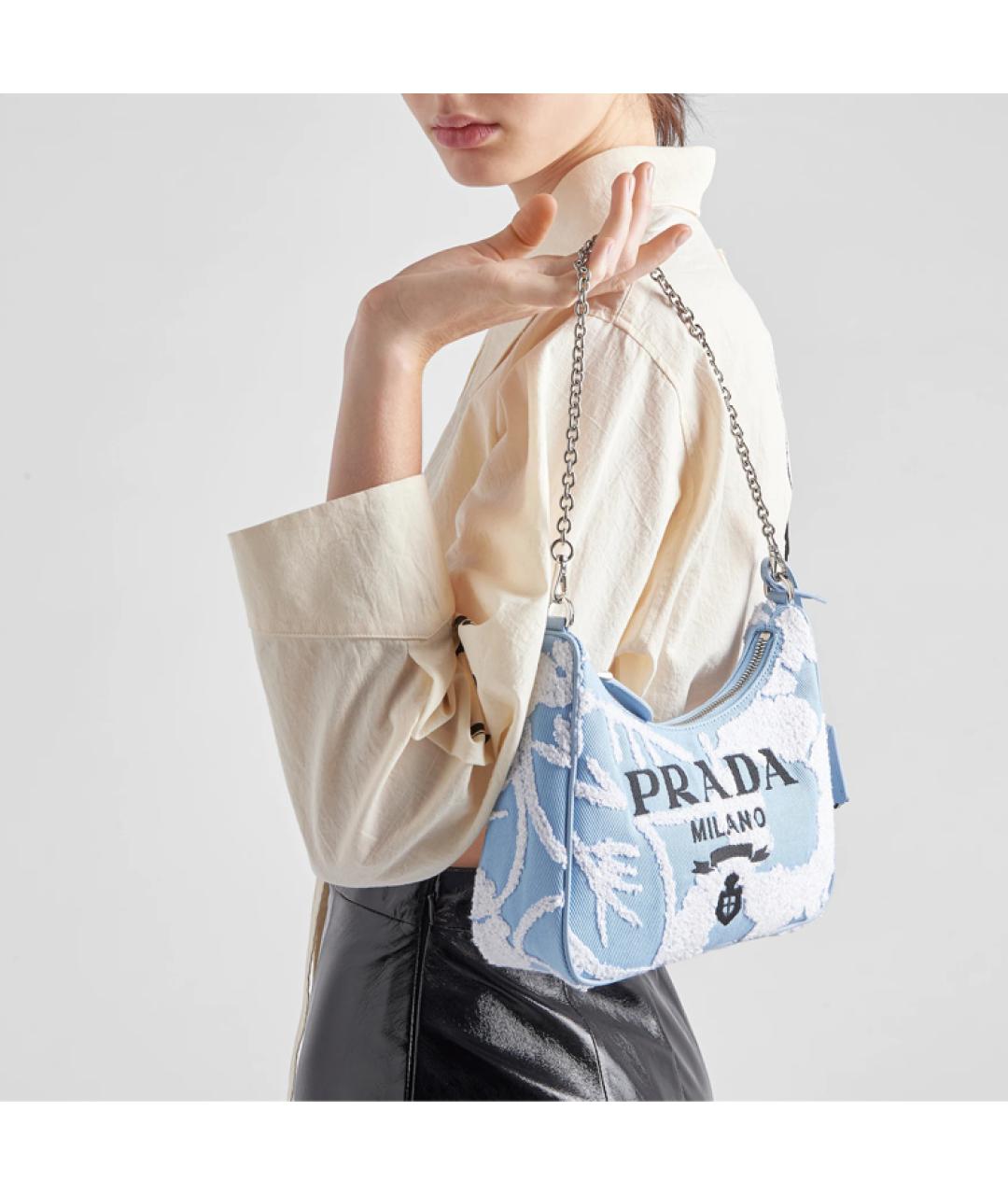 PRADA Голубая тканевая сумка через плечо, фото 7