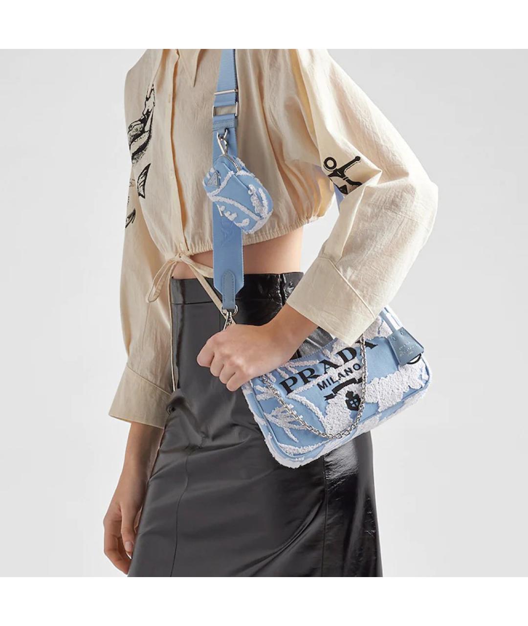 PRADA Голубая тканевая сумка через плечо, фото 6