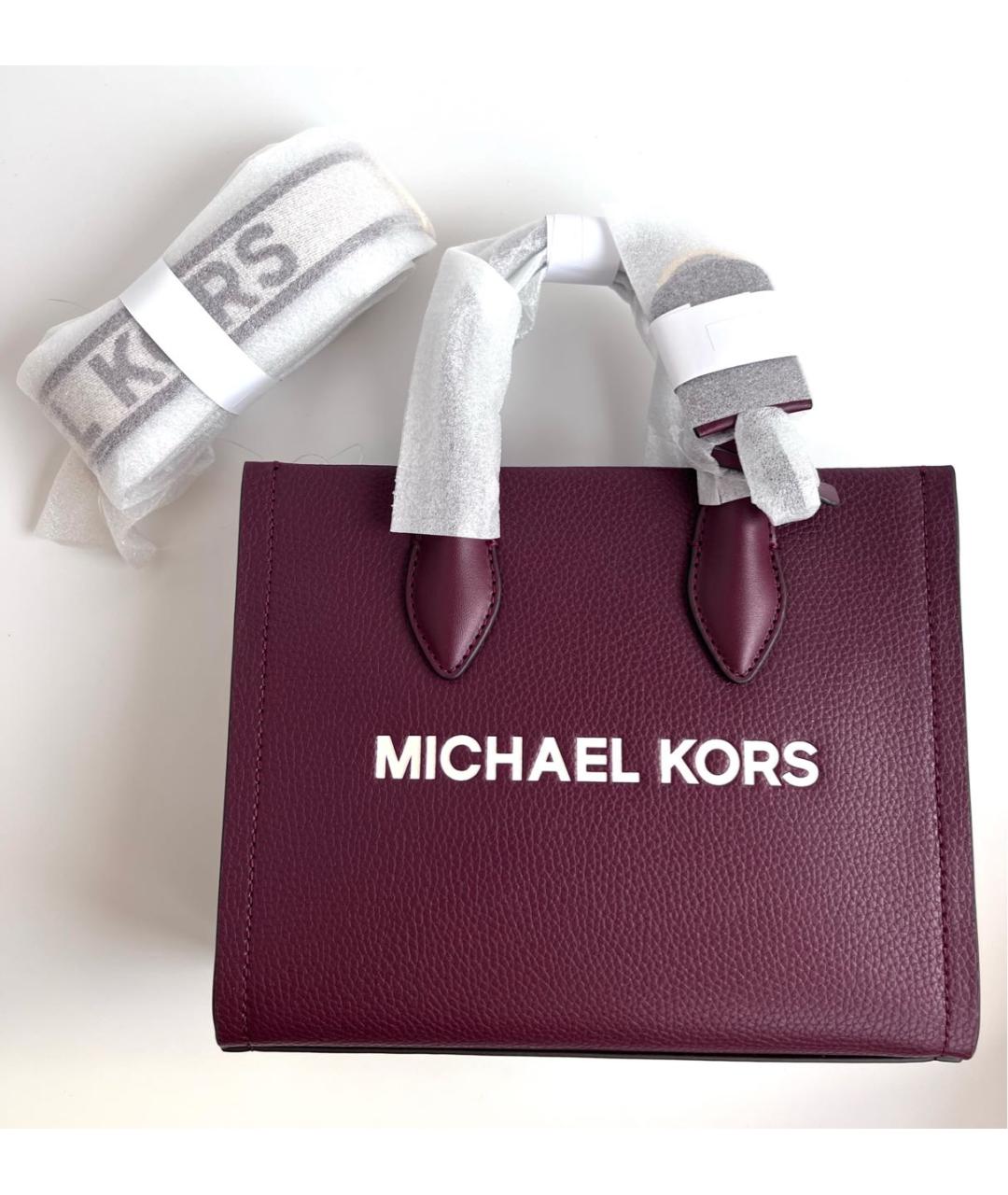 MICHAEL KORS Бордовая кожаная сумка тоут, фото 6