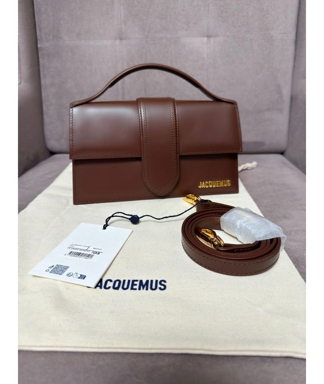 JACQUEMUS Коричневая кожаная сумка с короткими ручками, фото 5