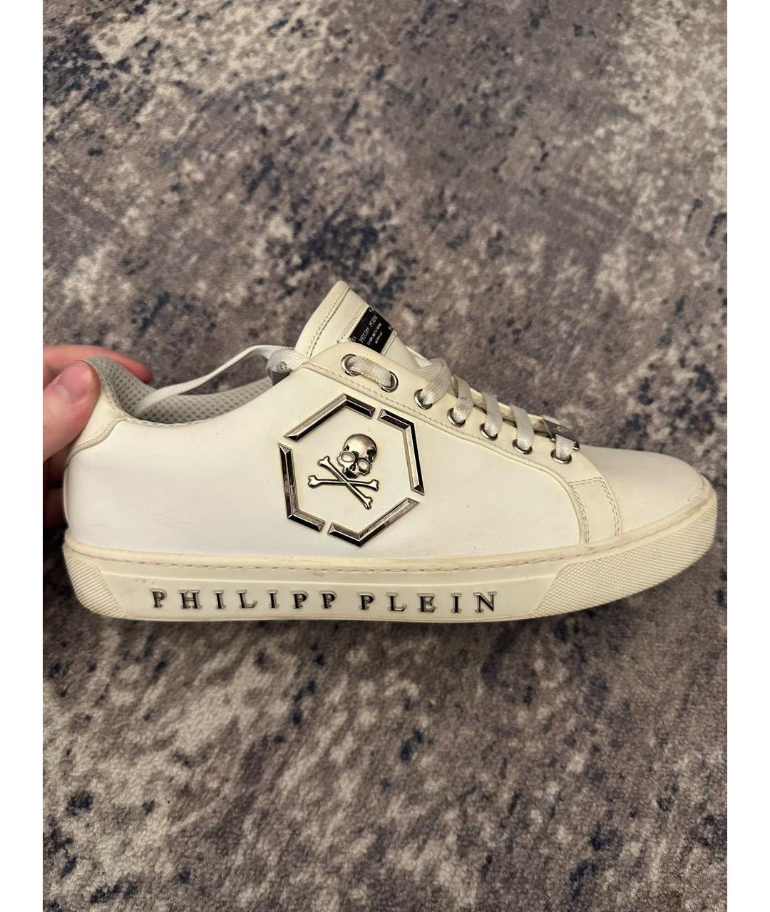 PHILIPP PLEIN Белые кожаные низкие кроссовки / кеды, фото 5